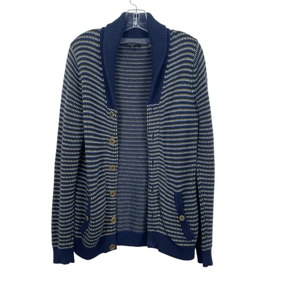 Ted Baker London Shawl Collar Button Front Cardigan w Pockets Navy Blue Sz 3 / M